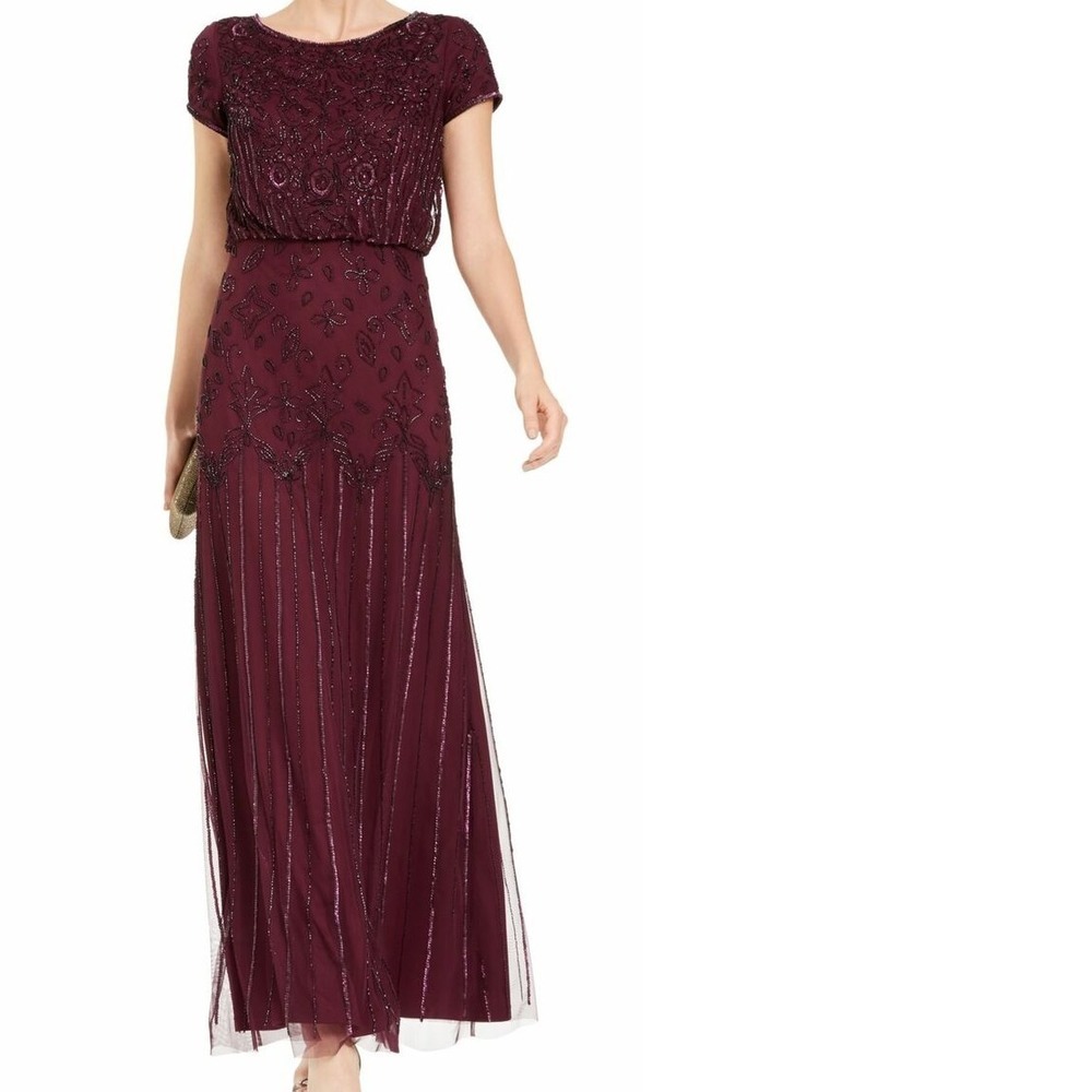 Adrianna Papell Women's Dress Purple Size 6 Beaded Sequin Mesh Gown